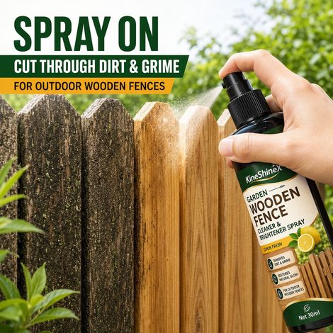 KineShineX Patio Wooden Fence Cleaning and Brightening Spray powerfully removes stains and grime, revitalizing old wood. (1/4)