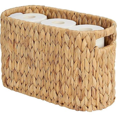 Panier de rangement pour papier toilette, support de rangement en osier de jacinthe d'eau pour 6 rouleaux de papier toilette avec poignées intégrées (1/5)