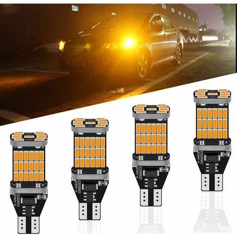 4-Pack 921 912 T10 T15 Ambre/Jaune 800 lumens 12V-24V Non-Polarity Extrêmement Lumineux CANBUS Sans Erreur Ak-4014 45PCS Chipsets Ampoules LED pour Feux de Clignotant Back Up Eclairage Inversé (1/5)