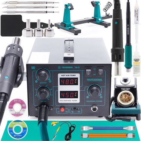 Estación de soldadura Techrebal 706 III 2 en 1 + 3 puntas + soporte para PCB + accesorios