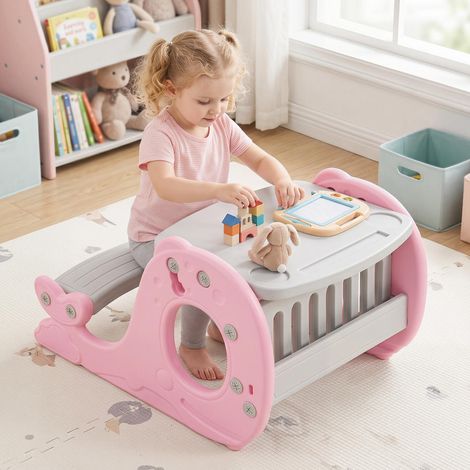 Table d'activité enfant avec tableau blanc inclinable, banc et rangements pour chambre ou maternelle (1/5)