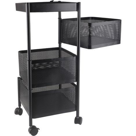 Tour de rangement rotatif pour fruits et légumes, étagère à roulettes noire, 3 niveaux carrés, pour cuisine salon chambre. (1/5)