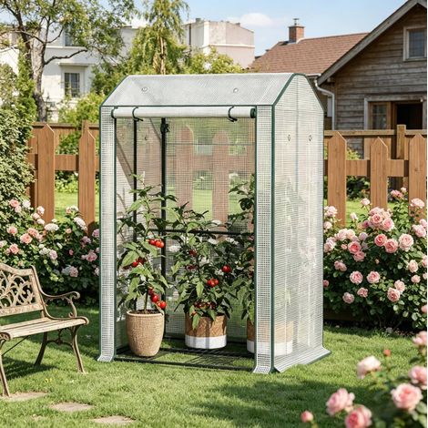 Invernadero para plantas 100 x 83 x 150 cm en acero y PE blanco DESVIAE (1/5)