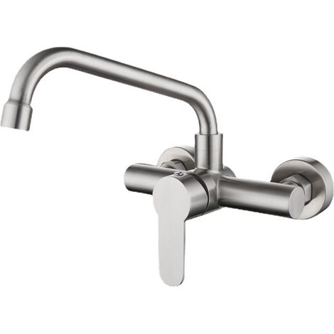 Robinet de cuisine mural en acier inoxydable 304, vadrouille, évier de piscine, balcon, buanderie, robinet rotatif chaud et froid, diamètre du siège de valve 3,2 cm, argent TONCHEAN (1/3)