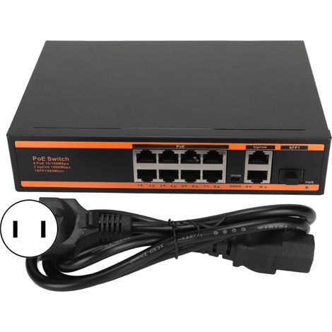 Commutateur PoE 11 ports 10/100/1000 Mbps non géré, compatible 802.3af Gigabit PoE pour caméra réseau, prise US 100-240V (1/5)