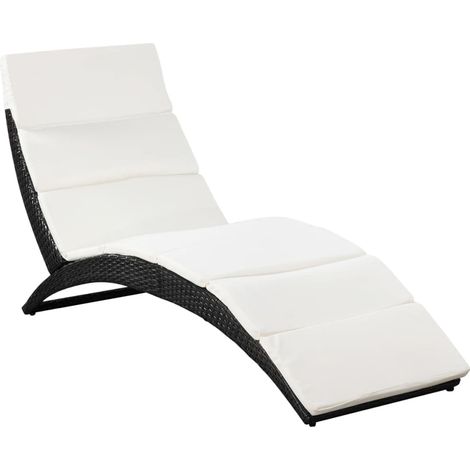 Chaise longue  Transat  Bain de soleil pliable avec coussin Résine tressée Noir (1/5)