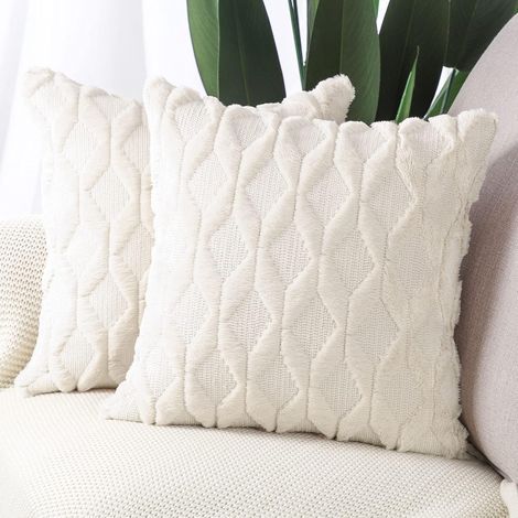 2 pcs Doux Peluche Laine Courte Velours Décoratif Housses de Coussin Luxe Style pour canapé Chambre Beige 40 x 40 cm (1/5)