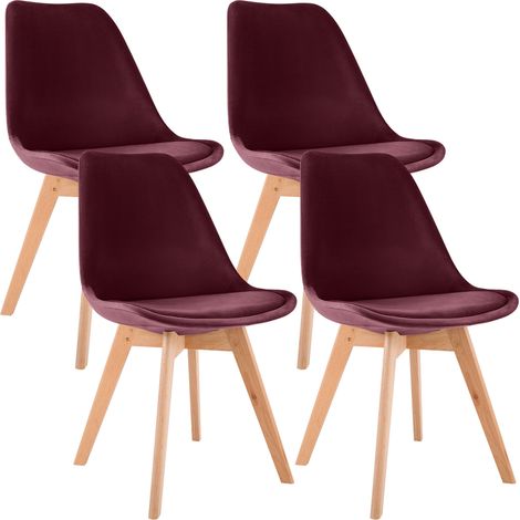 CLP – Ensemble de 4 chaises en bois et velours – Design scandinave moderne – Hauteur d'assise 46 cm – Pour salle à manger ou bureau (1/5)