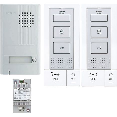 Aiphone - Kit portier audio 2 fils platine saillie Alu 1 bouton 1 transformateur 2 postes intercommunication - DB2INT