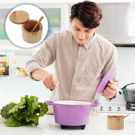 Pot à sel en bambou compatible avec les ustensiles de cuisine (1 pièce) (1/5)