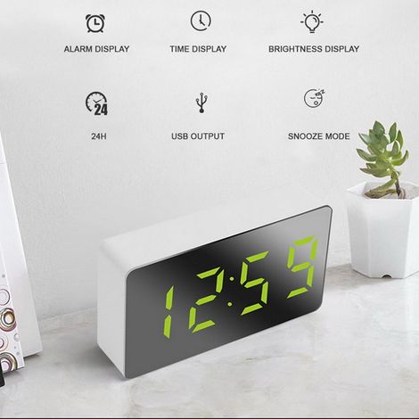 Réveil miroir LED, réveil numérique, mini réveil électronique multifonctionnel pour chambre, salon ou bureau (1/5)
