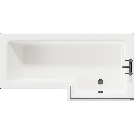 Loire 1700mm Right Hand L Shaped Shower Bath with Matt Black Bath Screen and Deep Blue Front and End Bath Panels (1/5)