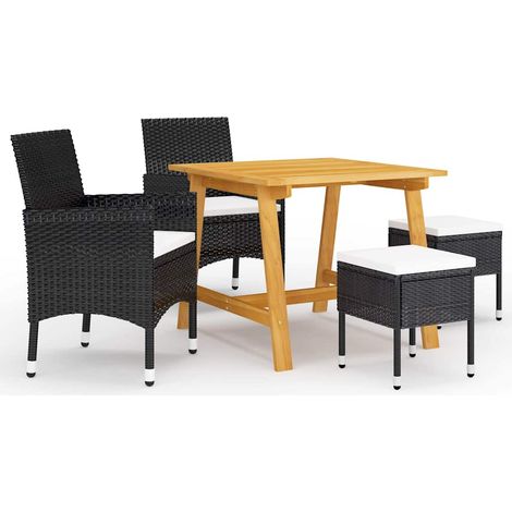 Ensemble repas de jardin 5 pièces en acacia et résine tressée noir, 34.2kg - PANGIVO (1/5)