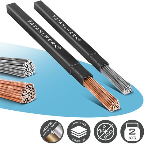 STAHLWERK Set di bacchette per saldatura ER70S-G3 &amp ER307Si Ø 2,5/2,4 x 500 mm 1 kg cad. (1/5)