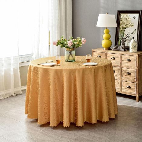 Nappe ronde en jacquard 220 cm Brun clair pour maison, hôtel, mariage