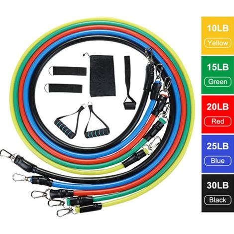 Juego de bandas de resistencia para fitness, 11 piezas, con anclaje para puerta, asas y correas para tobillos para entrenamiento de cuerpo completo, yoga y pilates.