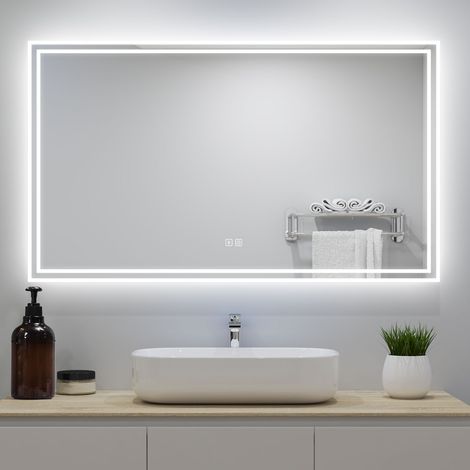 LED Bathroom Mirror with LED Lights and Demister Touch Sensor Wall Mounted - 1200x700mm Bluetooth+Dimmable 3 Light Colour