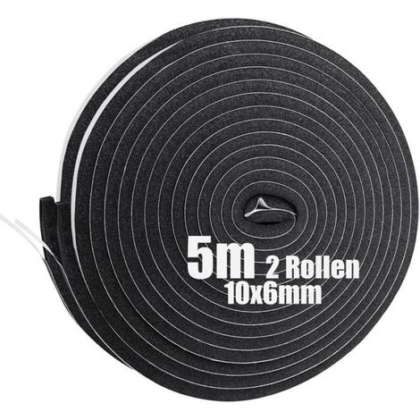 Lot de 2 rouleaux de ruban d'étanchéité autocollant en caoutchouc mousse -- 10 mm (l) x 6 mm (D) x 5 m (L) (1/5)