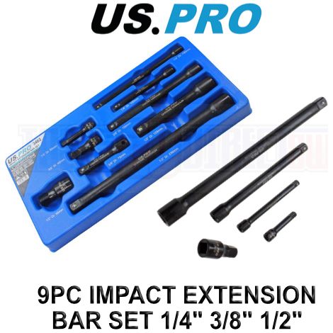 US PRO IMPACT EXTENSION BAR SET 3462 9PC 1/4 1/2 3/8 DRIVE SOCKET WARRANTY (1/4)