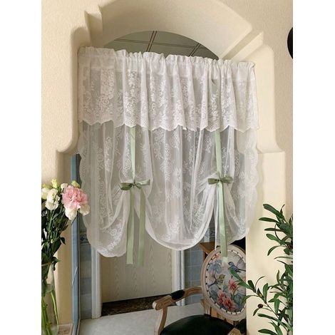 1pc Valance de rideau petit chrysanthème en dentelle brodée blanche : panneaux en dentelle sans perçage pour chambre, cuisine, salon, style princesse, 150140cm (1/5)