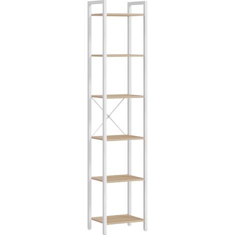 Étagère 6 Niveaux, Bibliothèque, Meuble de Rangement, pour Bureau, Salon, Chambre, 30 x 40 x 187,5 cm, Style Industriel, Beige Naturel et Blanc Mat LLS101N01 (1/5)
