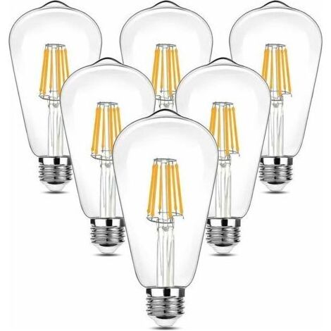LaBlanc – 6 Vintage-LED-Glühbirnen im Edison-Stil, 90–265 V, 6 W (entspricht 60 W Glühlampe), E27-Fassung, 600 lm, 2700 K warmweißes LED-Licht, dekorative Lampe im Retro-Antik-Stil ST64, für Restauran (1/4)