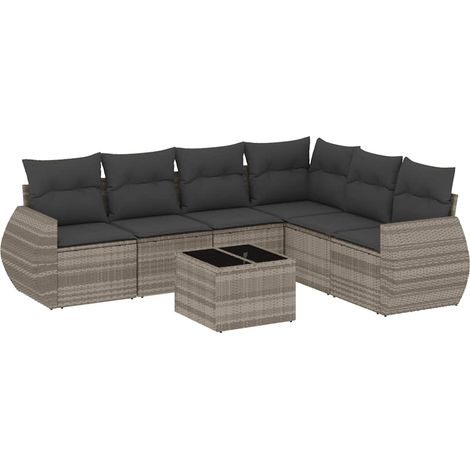 vidaXL Set Divani da Giardino 7pz con Cuscini Grigio Chiaro Polyrattan (1/5)