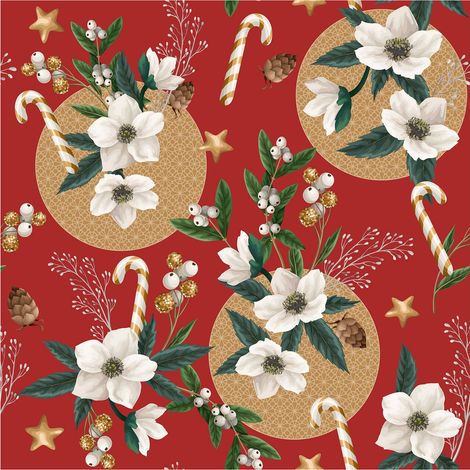 Nappe Toile cirée au mètre Roselle de Noel rouge