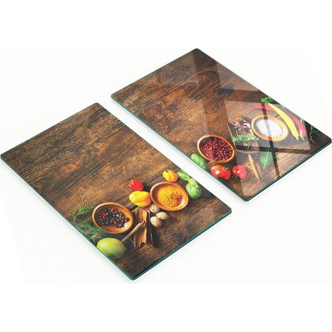 Tablas de cortar de cristal para cocina con estampado de hierbas y especias, 2 x 30 x 52 cm. (1/5)