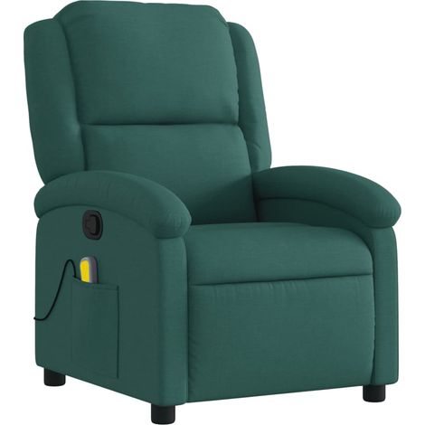Poltrona relax TV funzione massaggio reclinabile 6 punti massaggio in tessuto verde scuro DEC027125