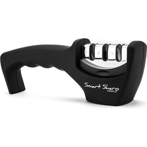 Smart Sharp 3-phase sharpener - for kitchen knives - professional result/ergonomic design - ceramic stone/tungsten carbide/diamond - black/chrome finish (1/5)