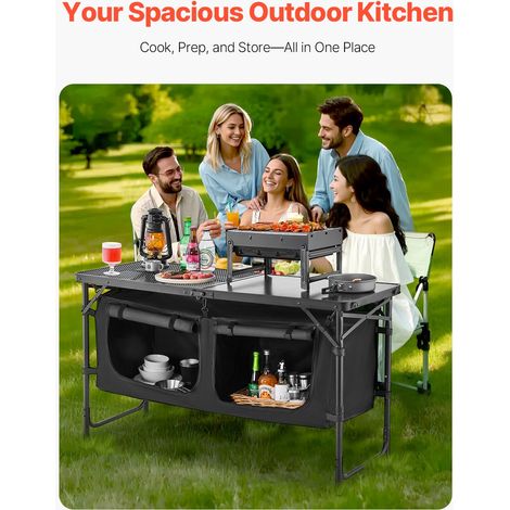 Table de cuisine de camping, 3 hauteurs réglables, table de cuisson extérieur pliante, portable et légère, en aluminium, avec organ… (1/5)
