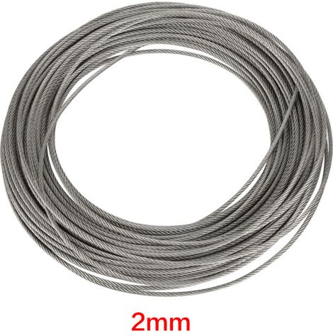 Câble métallique en acier inoxydable 304, 20m, 1 pièce, dur pour le levage de la pêche, 2mm (1/5)