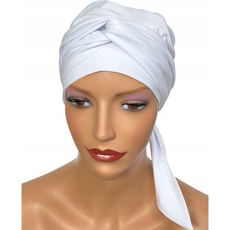 Pañuelo blanco para mujer Lara turbante de algodón liso, también después de la quimioterapia (1/5)