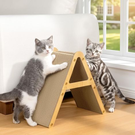 2-in-1 Scratching Board in A-Shape for Kittens and Small Cats up to 5 kg, Standing & Flat Usable Cat Scratching Board, Easy Assembly, Furniture Protection & Reversible Scratching Cardboard