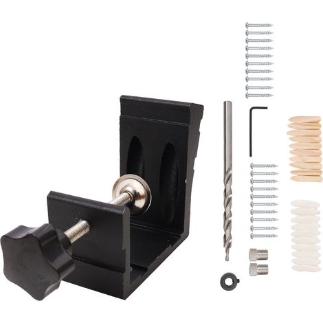 Kit de 46 gabarits de perçage inclinés pour le travail du bois, robustes et précis, en alliage d'aluminium noir. (1/5)