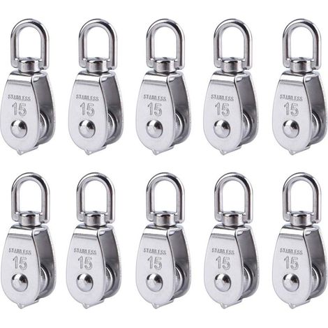 10 pièces en acier inoxydable câble métallique grue poulie bloc m15 grue de levage crochet pivotant simple poulie bloc fil suspendu roue de remorquage (1/5)