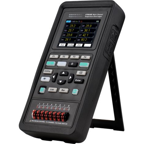 Enregistreur de données de température Hantek HTM208B à 8 canaux, rechargeable et portable, avec écran LCD numérique multifonction de 2,8 pouces et acquisition de données multicanaux haute précision