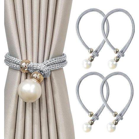 4 Pièces Embrasse pour Rideaux,Embrases pour Voilages Grandes Perles pour Décoration de Maison, Bureau Etc. (Gris) (1/4)