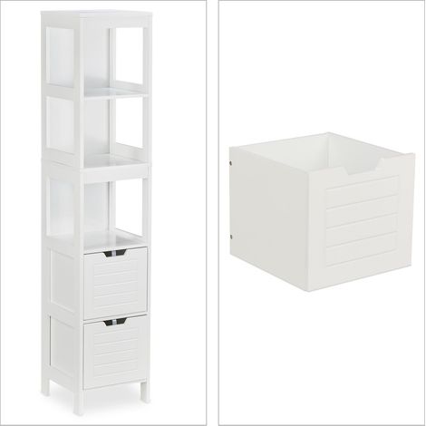 Armario de baño alto práctico almacenamiento 3 estantes 2 cajones estilo rústico de madera blanca 130009893 (1/4)