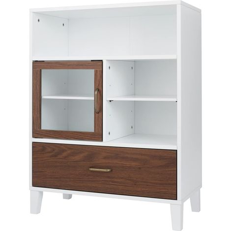 Elegant Home Fashions Tyler EHF-F0010-Armadietto da Bagno, 33 x 66 x 86,8 cm, con cassetti e Ripiani a 2 Toni, Colore Marrone, Bianco/Legno Naturale, Taglia Unica (1/3)