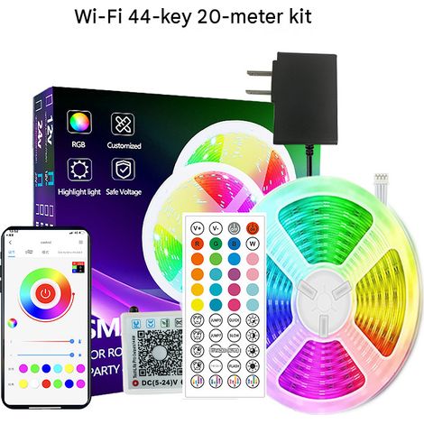 Bande LED Wi-Fi RGB 20m – Télécommande, couleurs changeantes, éclairage d'ambiance. (1/5)