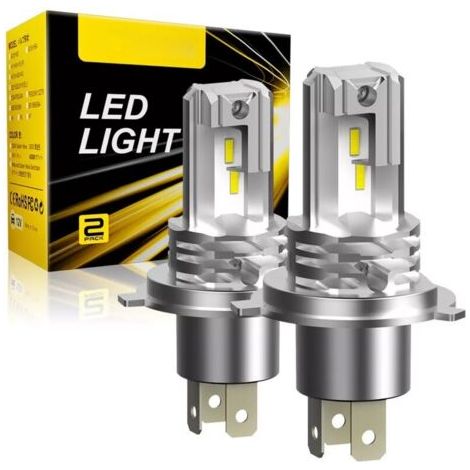 Ampoule LED H4 6500K Lumière Blanche Forte, 400% Plus Lumineuse,Adaptée Pour Ampoule De Phare De Voiture,DC 12V,1:1 Plug And Play (2 Ampoules) (1/5)