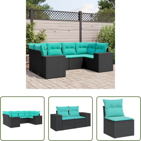 vidaXL Canapé en résine - Salon de jardin 6 pcs avec coussins noir résine tressée (1/5)