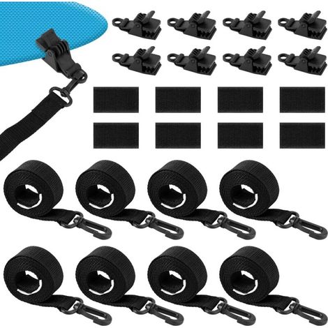 Lot de 24pcs Kit Fixation pour Enrouleur de Couverture Solaire de Piscine, Comprenant 8 Sangles Couverture Solaire avec Crochets et 8pcs Clips et 8 Attaches Tactiles Accessoires Piscine Creusée
