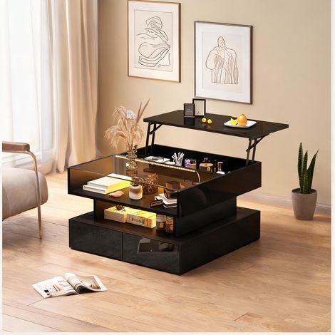 Table basse coloris noir en panneau de particules 80 x 80 x 45 cm (1/5)