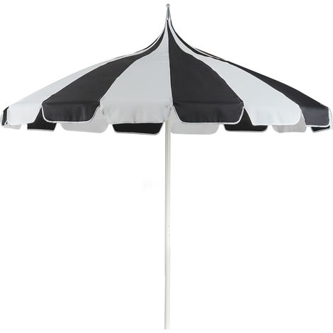 Sombrilla de poste central para jardín elegante ⌀ 245 cm poste de aluminio blanco tela de poliéster negro y blanco Minoa
