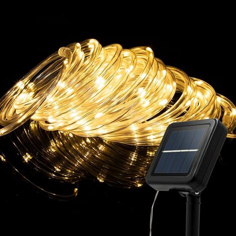 Guirlande Solaire Exterieur, Guirlande-tube Lumineuse Solaire, 10m 100LED, étanche pour extérieur, lumières pour mariage, fête et Noël (blanc chaud) (1/5)