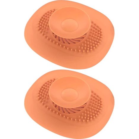 2x Bouchon Baignoire Universel Vidange Silicone Evier Lavabo Cuisine Protection Sol Buanderie Salle Bain Filtre Odeur, Orange (1/5)