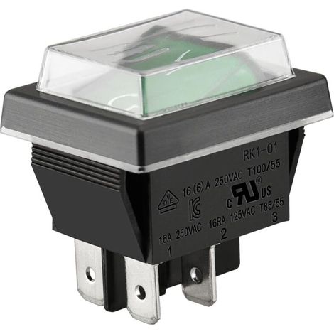 DPST-Ein/Aus-Wippschalter, 4 Anschlüsse, grüne Kontrollleuchte, 16 A, 250 V AC, mit wasserdichter Abdeckung